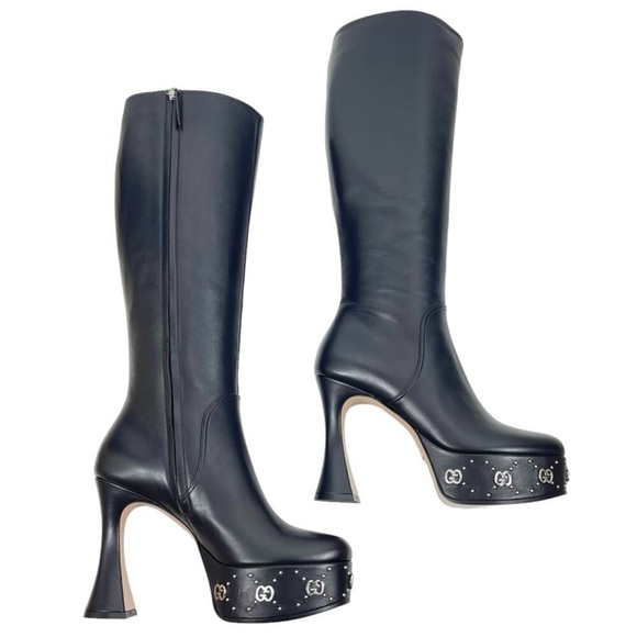 GUCCI ⭐️BNWT⭐️ “Charlotte" Studded Knee-High Platform Boots - Picture 5 of 15